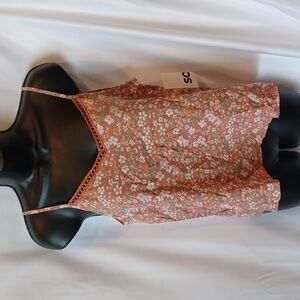 SO Layering Top, Lace Trim Rust Floral, v-neck